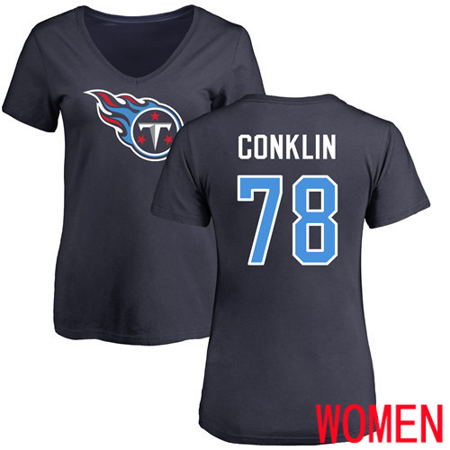 Tennessee Titans Navy Blue Women Jack Conklin Name and Number Logo NFL Football #78 T Shirt->nfl t-shirts->Sports Accessory